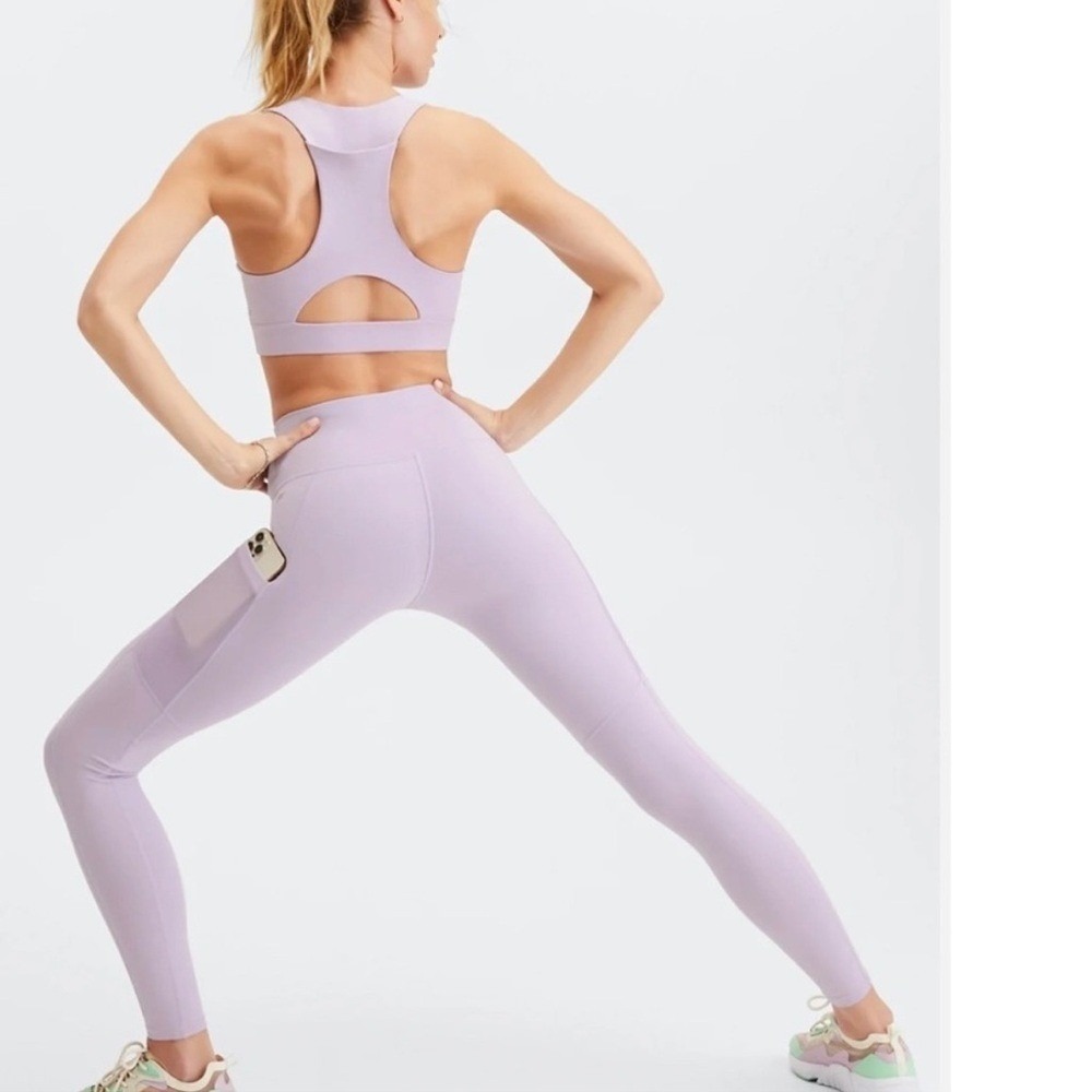 Fabletics On-The-Go Legging Women L 10 Lavender PowerHold High Rise Side Pocket